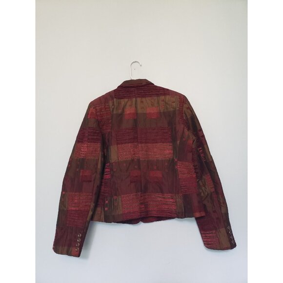 Harvé Benard Womens 12 Blazer Jacket Long Sleeve Button Front Red Green Tapestry - Picture 2 of 5